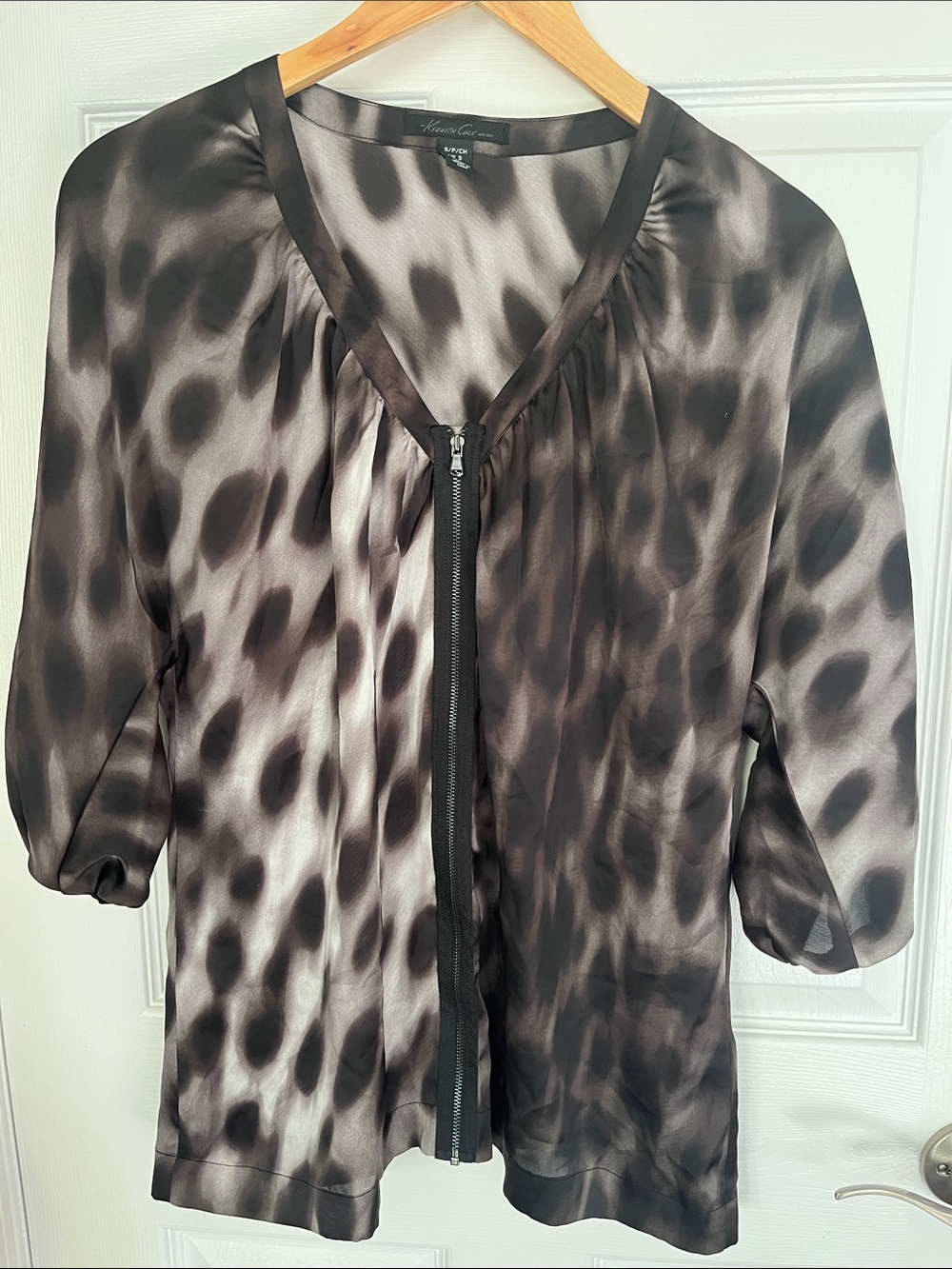Kenneth Cole animal print zip front top